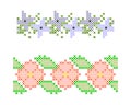 Set of seamless borders. Cross stitch. Floral ornaments in the style of cross-stitch. Royalty Free Stock Photo